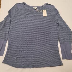 Sundance Top XL Blue Everly Waffle Knit Thermal Ribbon Long Sleeve Casual NEW